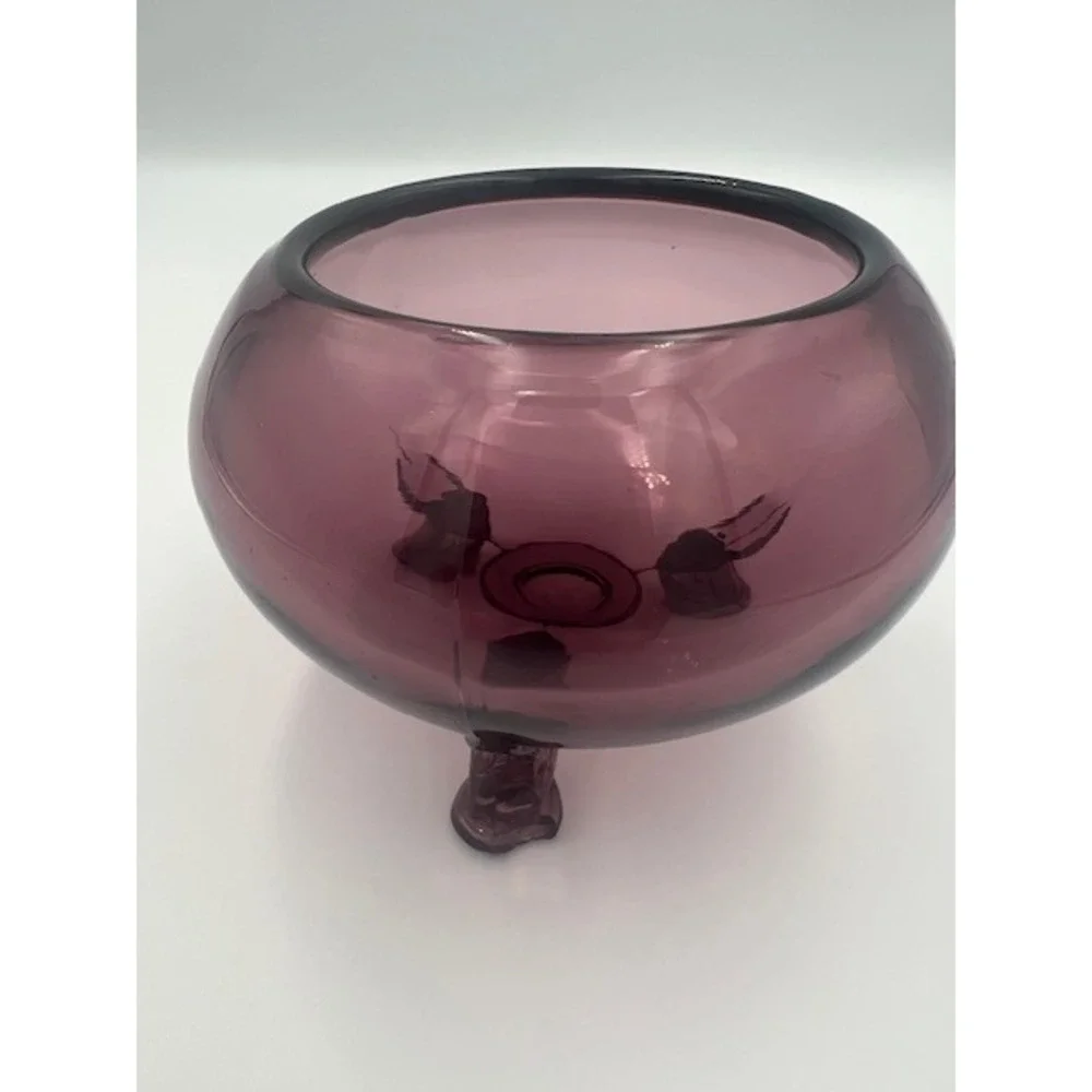 Vintage Viking Glass Amethyst Flowerlite Footed Rose Bowl Purple Art Glass